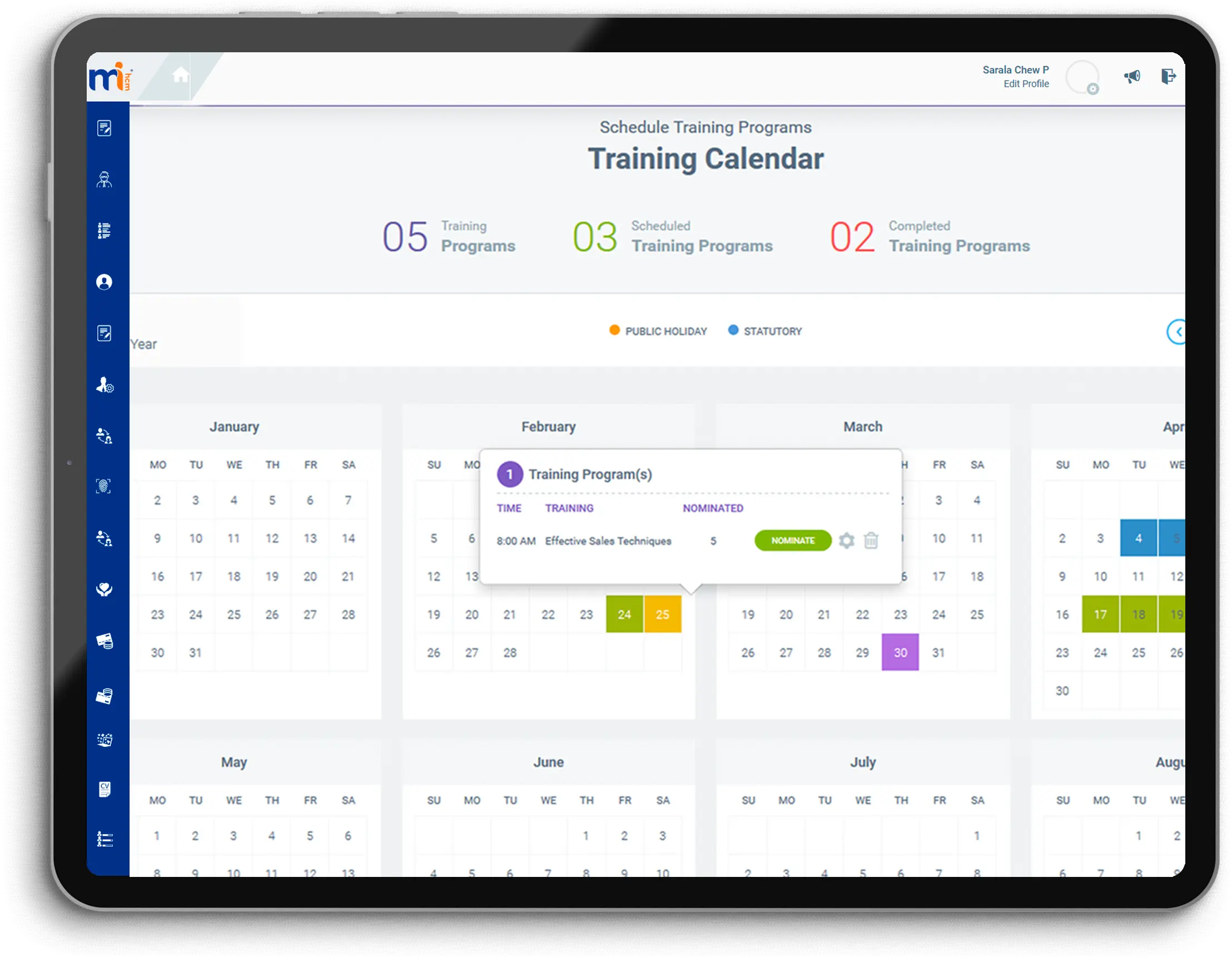 Tablet_Training Calendar